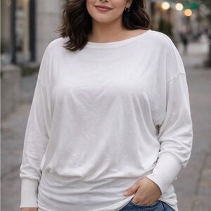 POETSKY- soft stretch knit , White Long Sleeve Top- long cuffs